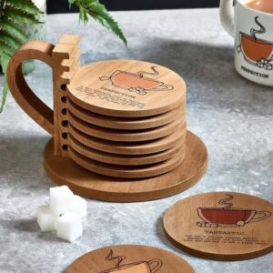 Set of 6 Wooden Coasters for Glasses and Mugs
